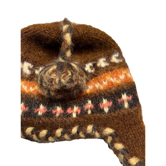 Wool sherpa hat, hand knitted in Nepal partially fleece lined - Picture 4 of 6